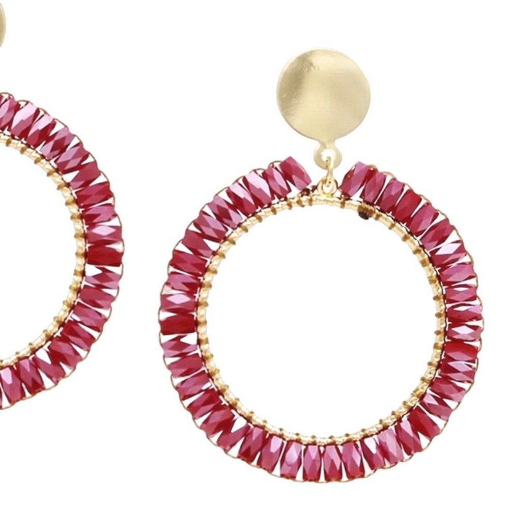 US Jewelry House Hoop Drop Earrings Red Gold NWT